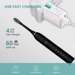 Adults Sonic Electric Toothbrush USB Rechargeable Smart Timing Tooth Brush Teeth Clean Whitening Toothbrush Replacement Head
