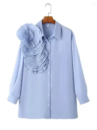 Women's Blouses Zevity Women Fashion Pleated Large Flower Appliques Solid Smock Blouse Office Lady Buttons Shirt Chic Chemise Blusas Tops