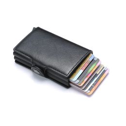 Antitheft Rfid Credit Card Holder Wallets Men Leather Aluminum Box Metal Male Purse Bag Small Cardholder Case Minimalist Wallet