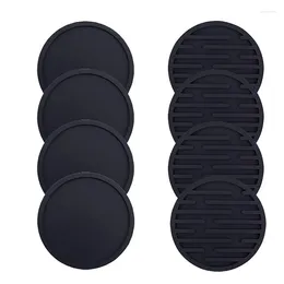 Table Mats Beverage Coasters Set Of 8 Black Silicone For Desktop Protection Non-Slip Stain-Resistant Non-Absorbent