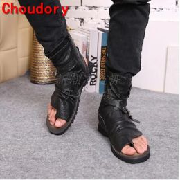 Sandals Choudory Summer ToeKnob Men Sandals Gladiator Men Summer Motorcycle Boots Black Open Heels Men's Shoes Size3847 Drop Ship