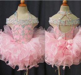 Toddler Pageant Dresses Pink Organza Cupcake Kids Prom Gowns Crystal Beaded Open Back With Bow Formal Little Girls Birthday Party 1264917