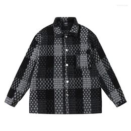 Men's Jackets Harajuku Retro Woollen Plaid Wool Knitted Outwear Oversized Mens Weave Colorblock Chequered Casual Shirt Jacket Coat