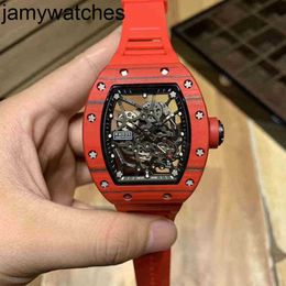Luxury Richardmill Watch Date Wristwatch Business Leisure Rms035 Fully Automatic Mechanical Red Carbon Fibre Tape Men's