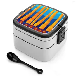 Dinnerware Lake Side Bento Box Portable Lunch Wheat Straw Storage Container Abstract Nature Trees Wood Evening