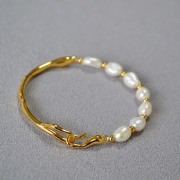 Japan and South Korea design irregular trees, brass plating gold plating Baroque pearls, fashionable high -level bracelet women