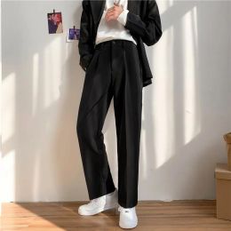 Mens Pants Pleated Straight Fashion Elastic Waist Casual Men Streetwear Loose Ice Silk Trousers Wide Leg S-4Xl Drop Delivery Apparel C Dhnwb