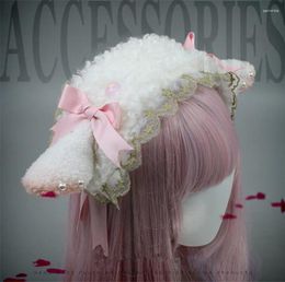 Party Supplies Cartoon Cute Headband Sheep Ear Shape Plush Headpiece Hair Band Bowknot Cosplay Props C991