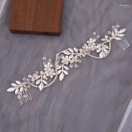 Hair Clips Luxury Crystal Pearl Headband With Comb Party Flower Leaf Hairband Tiara For Women Bridal Wedding Accessories Gift