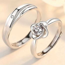 2PCS Wedding Rings New Silver Plated Couple Ring For Lovers Forever Endless Love Heart Zircon Open Rings Wedding Engagement Anniversary Jewellery