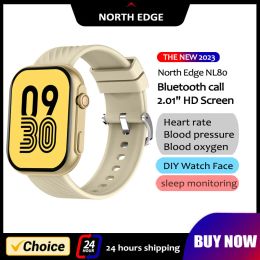 NORTH EDGE NEW Men's Smart Watch Bluetooth Call 2.01'' HD Big Screen 130+ Sports Mode Blood Oxygen For Android IOS Phone