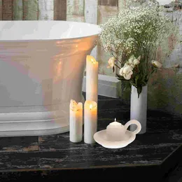 Candle Holders 2 Pcs Tea Light Ceramic Holder White Candles Church Stand Ceramics Chic Candleholder Decorative Led