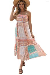 Casual Dresses Multicolor Boho Patchwork Print Square Neck Sundress