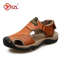 Sandals YRZL Mens Sandals Casual Beach Outdoor Water Shoes Breathable Trekking Hiking Fishing Genuine Leather Leisure Sandals Size 48