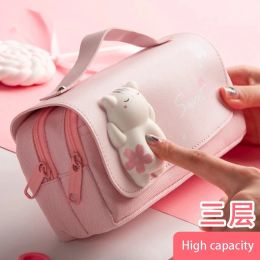 Bags Stress Reli Pencil Bag Handle Pen Case 2 Zippers Korea Stationery School Supplies Pencil Pouch Cute Organizer Lovely Gift