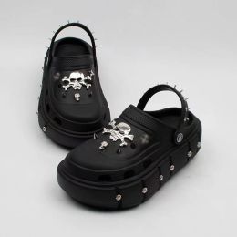 Boots Summer Women Sandals Platform Slippers Punk Cool Garden Shoes Heels Metal Skull Charms Wedge Soft Eva Casual Shoes for Female