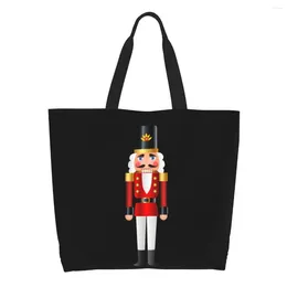 Shopping Bags Custom Cartoon Christmas Nutcracker Toy Soldier Canvas Bag Women Durable Big Capacity Groceries Shopper Tote