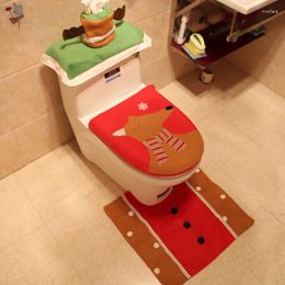 Christmas Decorations Toilet Foot Pad Seat Cover Cap Happy Santa And Rug Bathroom Accessory Claus Elk