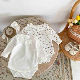 Rompers Autumn New Baby Girl Long Sleeve Bodysuit Toddler Floral Bottoming Clothes Infant Girl Lace Collar Cotton Jumpsuit 0-24M L240402