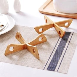 Kitchen Storage Bamboo Pot Rack Detachable Cross Wooden Mat Insulated Anti Scald Tableware Drain Tray Cooling Dish Accessories