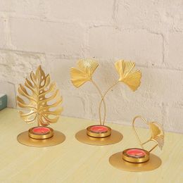 Candle Holders Luxury Gold Leaf Hydroponic Vase Candlestick Metal Decoration Holder For Home Crafts