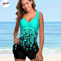 Women's Swimwear PULABO Two Pieces Swimsuits Women Flower Print Summer Large Bathing Suits Tankini Beachwear Sexy Bikini Swim Dresses