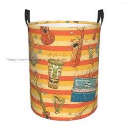 Laundry Bags Folding Basket Colorful Musical Instruments Round Storage Bin Large Hamper Collapsible Clothes Bucket Organizer
