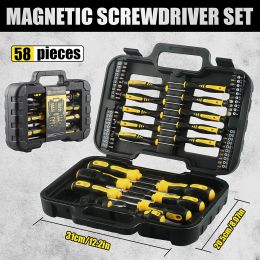 Magnetic Screwdriver Set 58Pc, Cr-v Steel,Includes Slotted/Phillips/Torx Screwdriver,Replaceable Screwdriver Bits With Tool Box