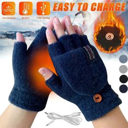 Gloves Women Men USB Electric Gloves Doublesided Heating Half Finger Knitted Mittens Winter Keep Warm Cycling Skiing Electric Gloves