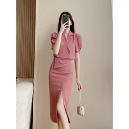 Work Dresses Light Mature Style Outfits 2024 Summer High Grade Fashion Blazers Coat Waist Half Skirt Two Piece Set For Women