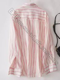 Luxury style women's ramie sun protection long sleeve striped shirt 2024 new thin loose air conditioning shirt pink shirt