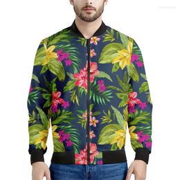 Men's Jackets Fashion 3d Printed Hawaiian Flower Zipper Jacket Men Tropic Plants Pattern Sweatshirts Tops Long Sleeves Oversized Bomber