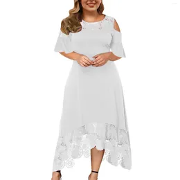 Casual Dresses Plus Size 5XL Summer White For Women Elegant Lace Hollow Off Shoulder Party Long Dress Loose Irregular Holiday