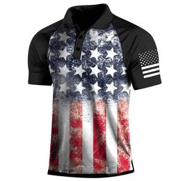 2023 New Casual Men's Short Sleeved Henry Shirt Independence Day Element Three Button Men's Raglan POLO Shirt