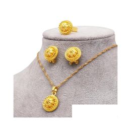 Jewellery Ethiopian Gold Colour Small Size For Girls Women Necklaces Earrings Ring African Children Sets Gifts 240329 Drop Delivery Baby Ot4Q1