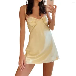 Casual Dresses Women Spaghetti Strap Sexy Backless Sling Party Mini Sleeveless Pleated Short Dress