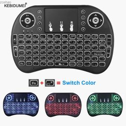 Keyboards I8 Mini Keyboard Wireless Keyboard 3 Color Backlight 2.4GHz English Russian Air Mouse with Touchpad Remote Control Suitable for PC LaptopsL2404