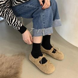 Casual Shoes Mary Jane Single Peas Women Plus Velvet Cotton Lamb Wool Winter Wear Nice Korean Flat Bottom