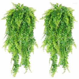 Decorative Flowers 2 Pcs Artificial Hanging Plants Fern Fake Greenery Vine UV Resistant Plastic For Patio Porch Outdoor Plant