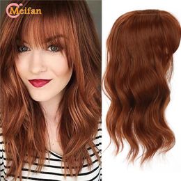 MEIFAN Synthetic Toupee Hairpiece 3Clips On One Piece Hair With Bangs Closure Hair For Women Cover the White Hair Hai 240314