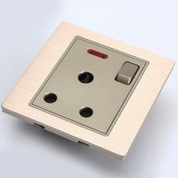 Hotel wall indoor round hole 15A South Africa socket champagne gold metal 3 pin round power switch