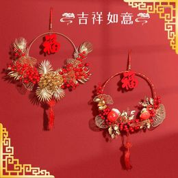 Decorative Flowers Red Berry Wreath For Front Door Calendar Chinese Year Decorations 2024 Spring Festival Lucky Window Flower Garland