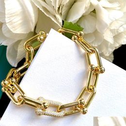 Charm Bracelets Luxury Bracelet Copper Crystal Engraved Hardware Esigner Bamboo Lock Round Bucket Chain For Women Jewellery With Drop De Ot5Vb