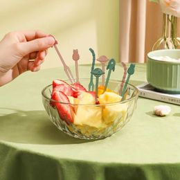 Disposable Flatware Household Creative Cute Fruit Forks Fork Snack Dessert Small Cake Clear Skewer