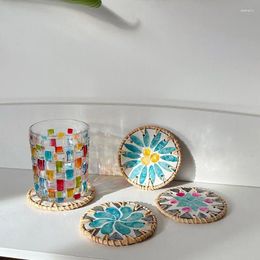 Table Mats 1pc Colourful Natural Rattan Shell Resin Cup Mat Hand Woven Insulation Pad Placemat Kitchen Home Decoration