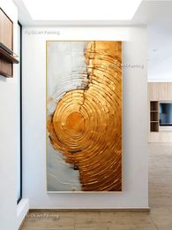 100% Hand Painted Painting Abstract Circle Oil Painting On Canvas Large Wall Art Minimalist Art Gold Wall Decor Custom Painting Modern Living Room Home Decor