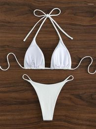 Women's Swimwear Sexy White Bikini 2024 Woman Push Up Bikinis Women Brazilian String Bathing Suit Ribbed Swimsuit Beach Wear Bather