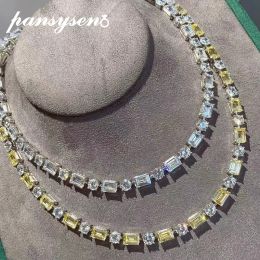 Necklaces PANSYSEN Solid 925 Sterling Silver Emerald Cut Simulated Moissanite Citrine Gemstone Necklaces for Women Wedding Fine Jewelry