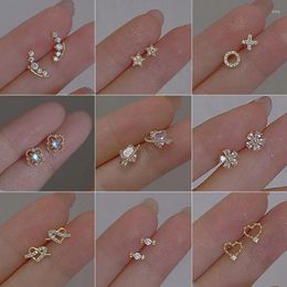 Stud Earrings Korean Fashion Sweet Hypoallergenic Zircon For Women Teen 925 Silver Needles Heart Crystal Ear Piercing Jewelry