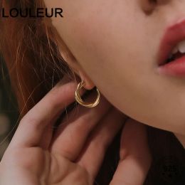 Earrings LouLeur Vintage 925 sterling silver Twist Hoop Earring Texture Elegant 2021 Female Earrings Silver 925 Jewelry For Women Europe